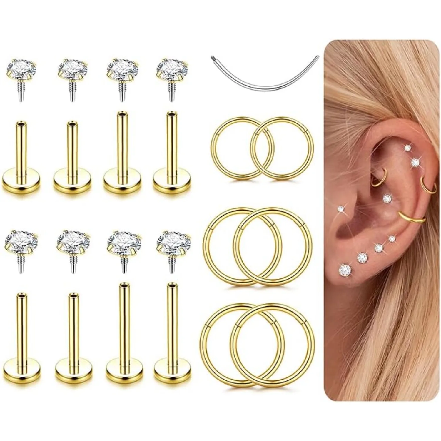 14k Solid Gold Helix Hoop — 16G