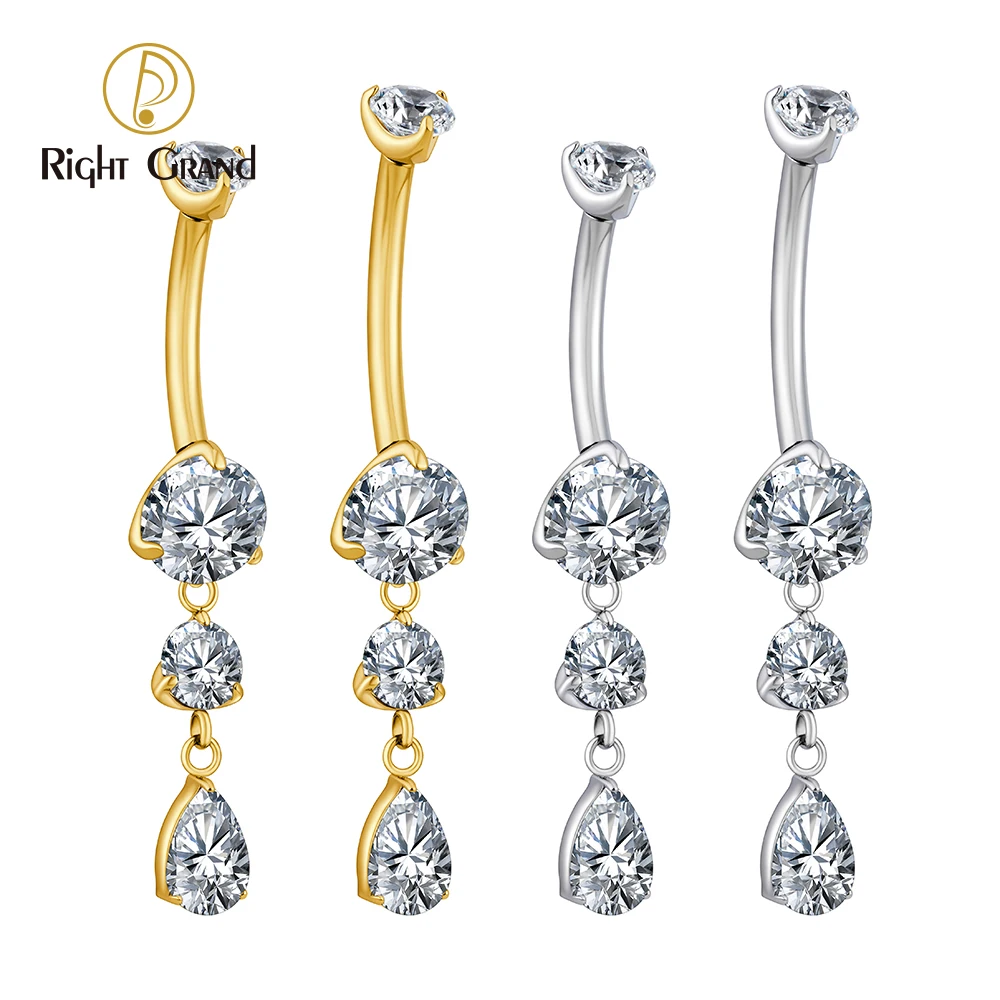 Titanium Belly Ring CZ Dangle 14G