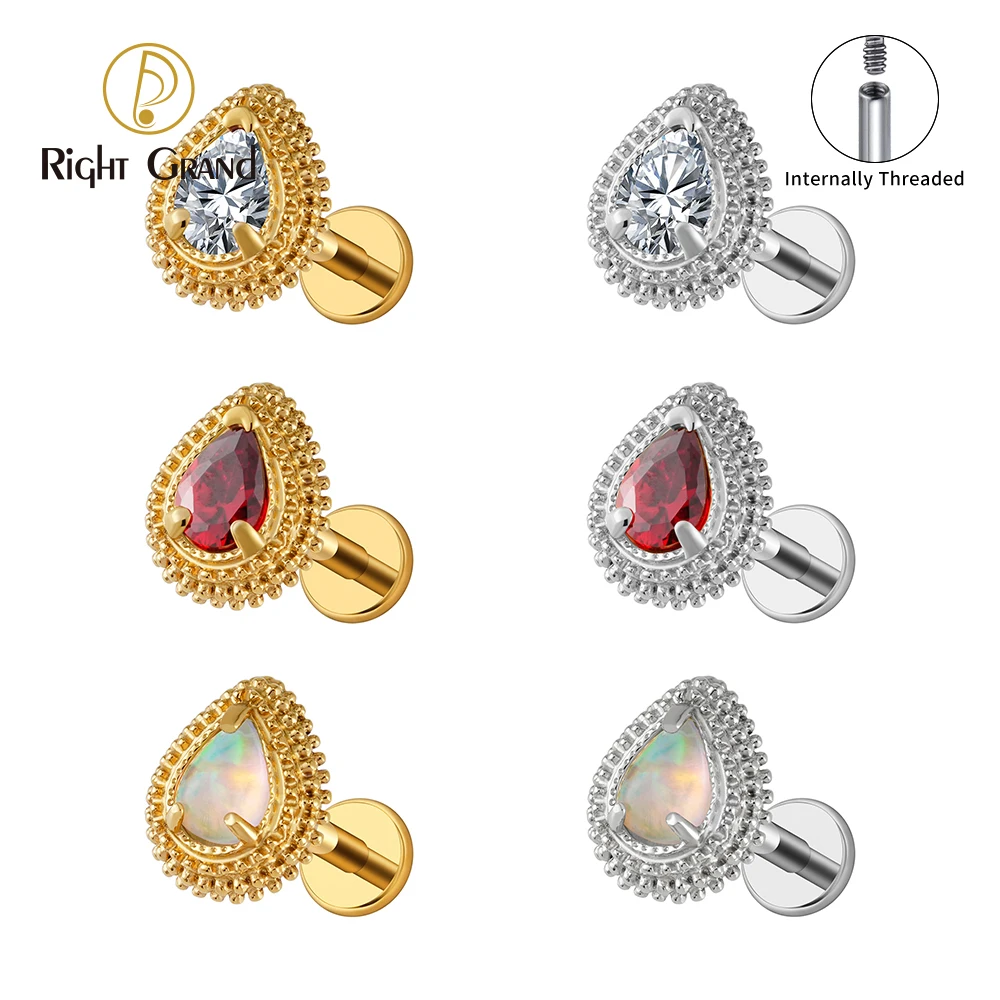 Titanium Conch Flat Back Stud — Opal 16G