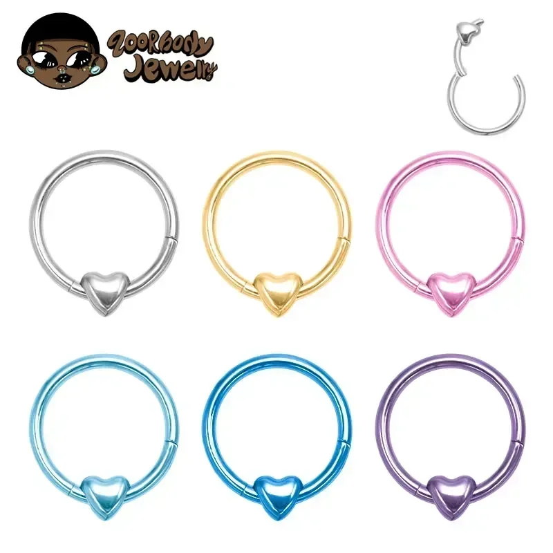 Heart Daith Clicker Ring 16G Titanium