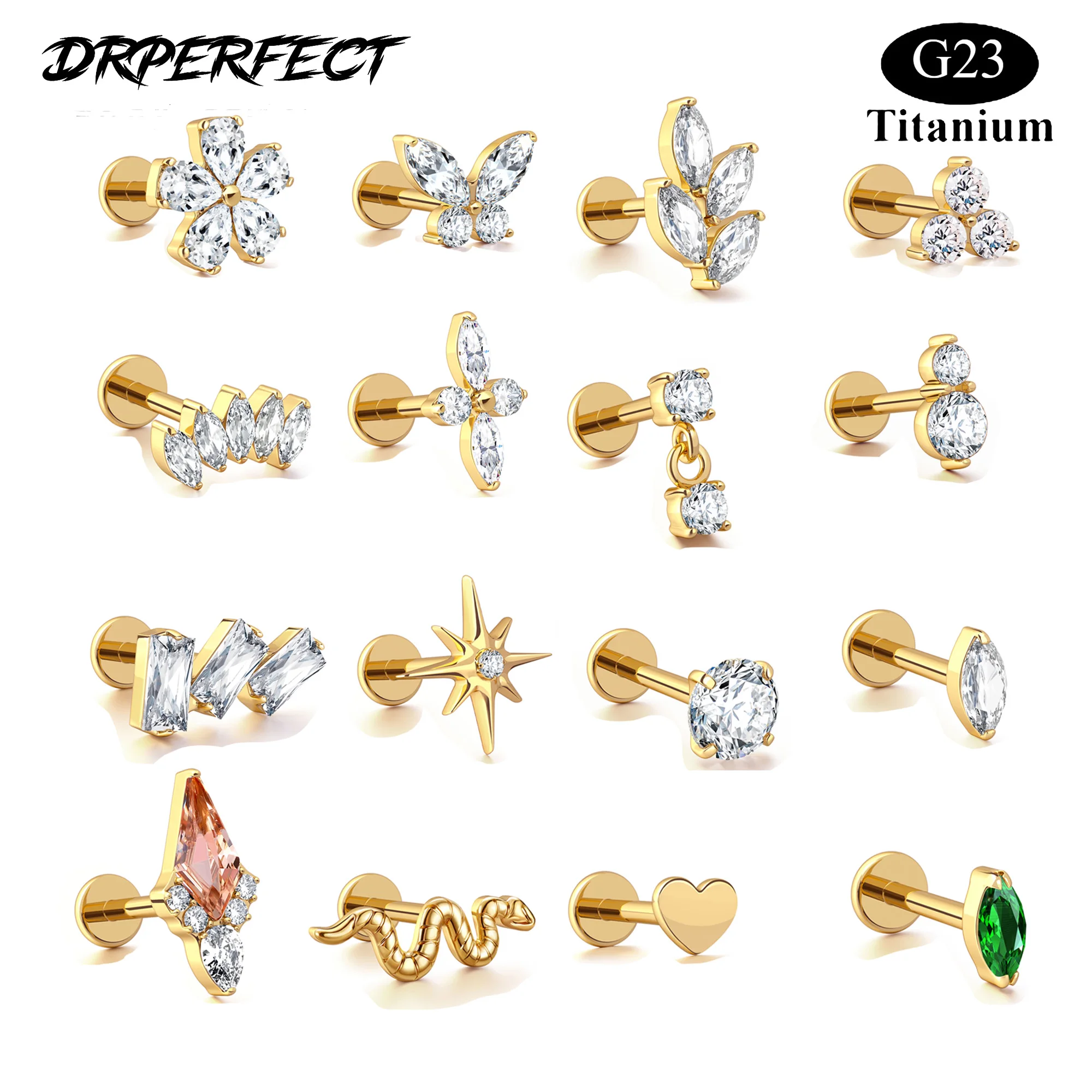 Titanium Flat Back Helix Stud CZ 16G