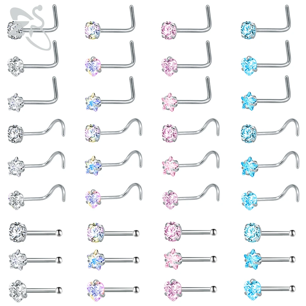 316L Steel CZ Nose Stud â€” 5-Pack Value Set