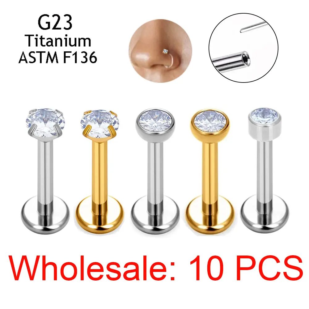 Titanium CZ Nose Stud Flat Back 20G